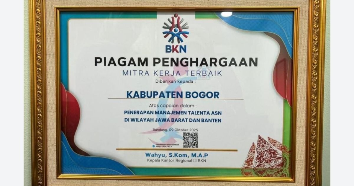 Pemkab Bogor Raih Dua Penghargaan Sekaligus Sebagai Mitra Kerja Terbaik dari BKN