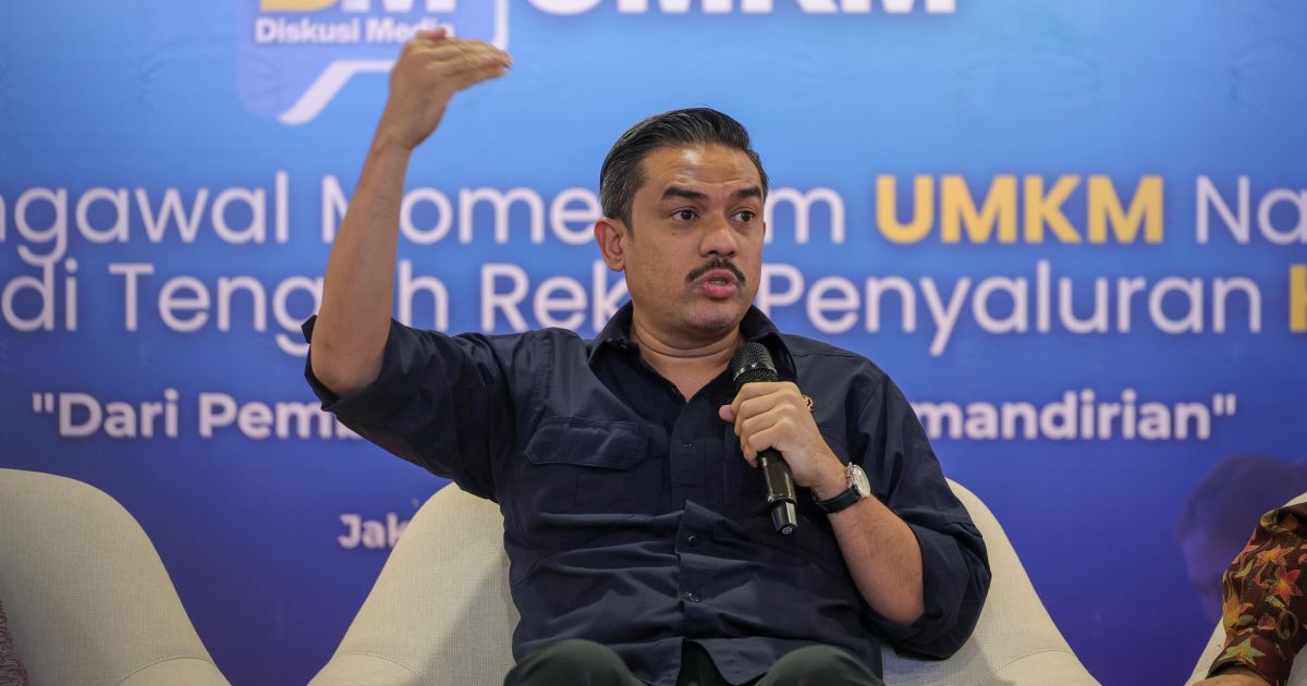 Menteri UMKM Maman Abdurahman dalam Diskusi Media bertema Mengawal Momentum UMKM Naik Kelas di Tengah Rekor Penyaluran KUR di Smesco Startup Hub, Jakarta Selatan, Jumat (27/2/2026).