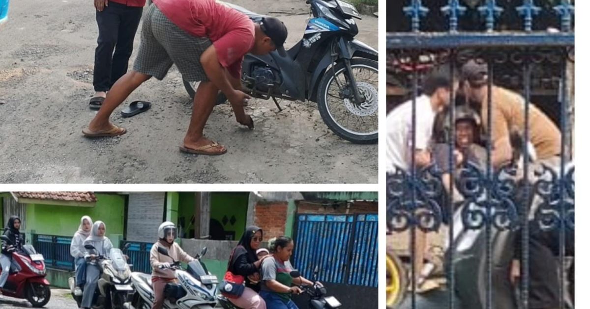 Kolase pengendara motor yang terjatuh saat melewati jalan ruas Panyaungan - Nanggung - Curugbitung.