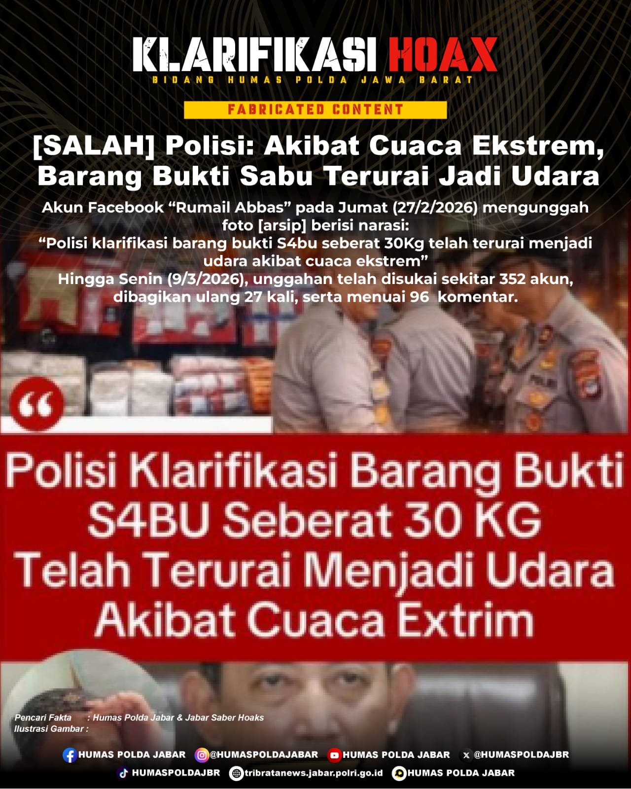 Klarifikasi Fakta di Balik Kabar Viral: Benarkah Barang Bukti Sabu Senilai Puluhan Kilo 'Menguap' Karena Cuaca?