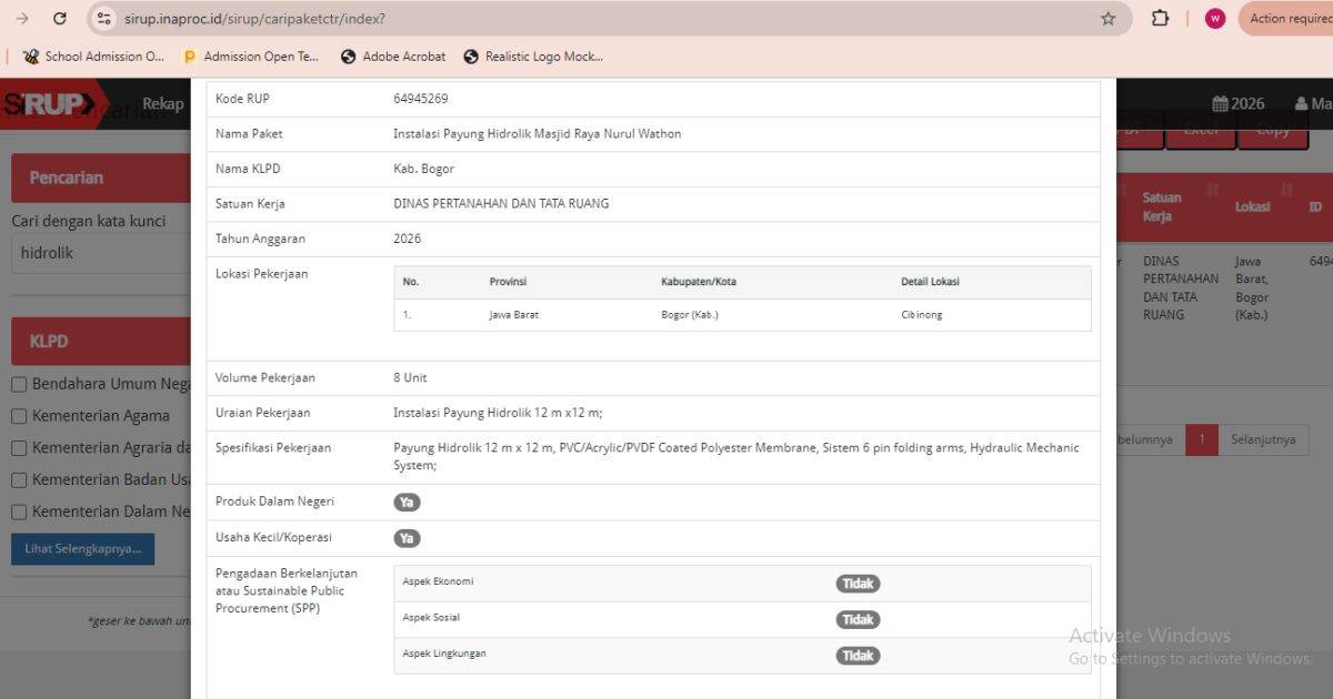 Proyek Payung Hidrolik Rp9,8 Miliar di Masjid Raya Nurul Wathon Bogor Jadi Sorotan