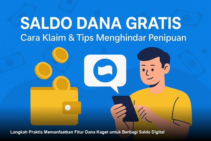 Ilustrasi tangan seseorang yang sedang memegang ponsel pintar dengan tampilan aplikasi dompet digital yang menunjukkan fitur berbagi saldo.