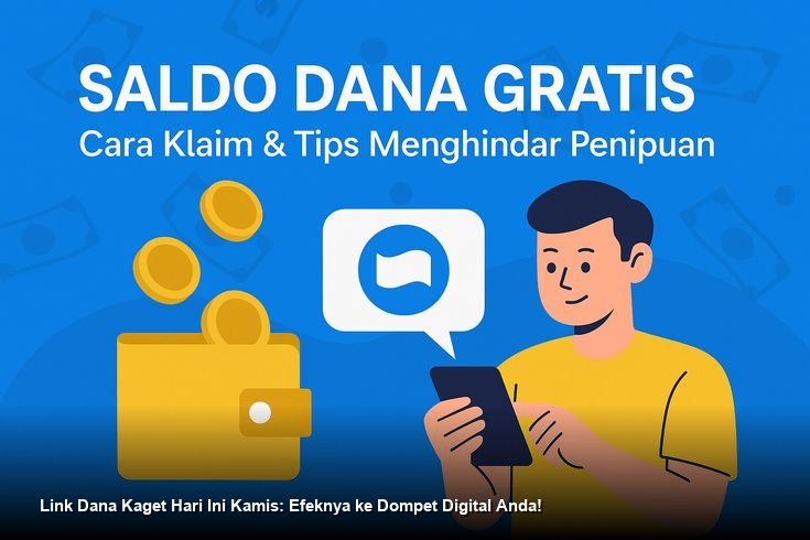 Ilustrasi tangan memegang smartphone dengan notifikasi amplop digital merah dari aplikasi DANA muncul di layar.