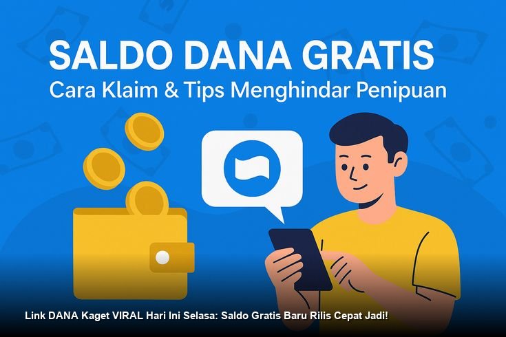 Ilustrasi tangan memegang smartphone dengan notifikasi saldo DANA masuk dari fitur amplop digital berwarna merah.
