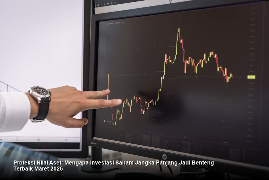 Grafik bursa saham modern dengan garis tren utama berwarna hijau yang menunjukkan kenaikan stabil selama periode lima tahun, melambangkan ketahanan jangka panjang.