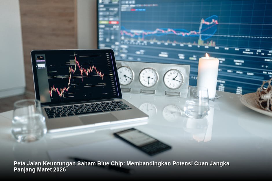 Tampilan visualisasi grafik harga saham *blue chip* dengan tren kenaikan yang mantap, didominasi warna hijau cerah, mencerminkan optimisme jangka panjang.